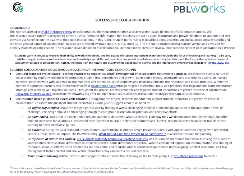 Thumbnail of Collaboration Rubric
