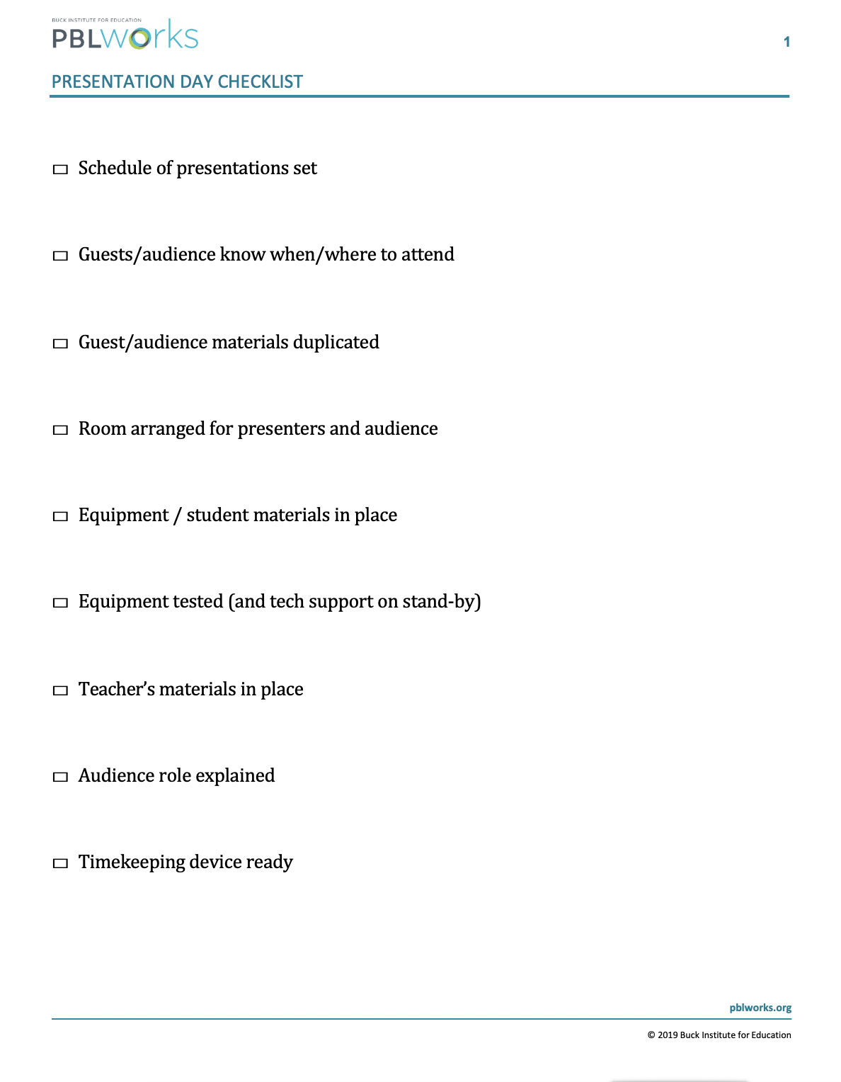 Presentation Day Checklist