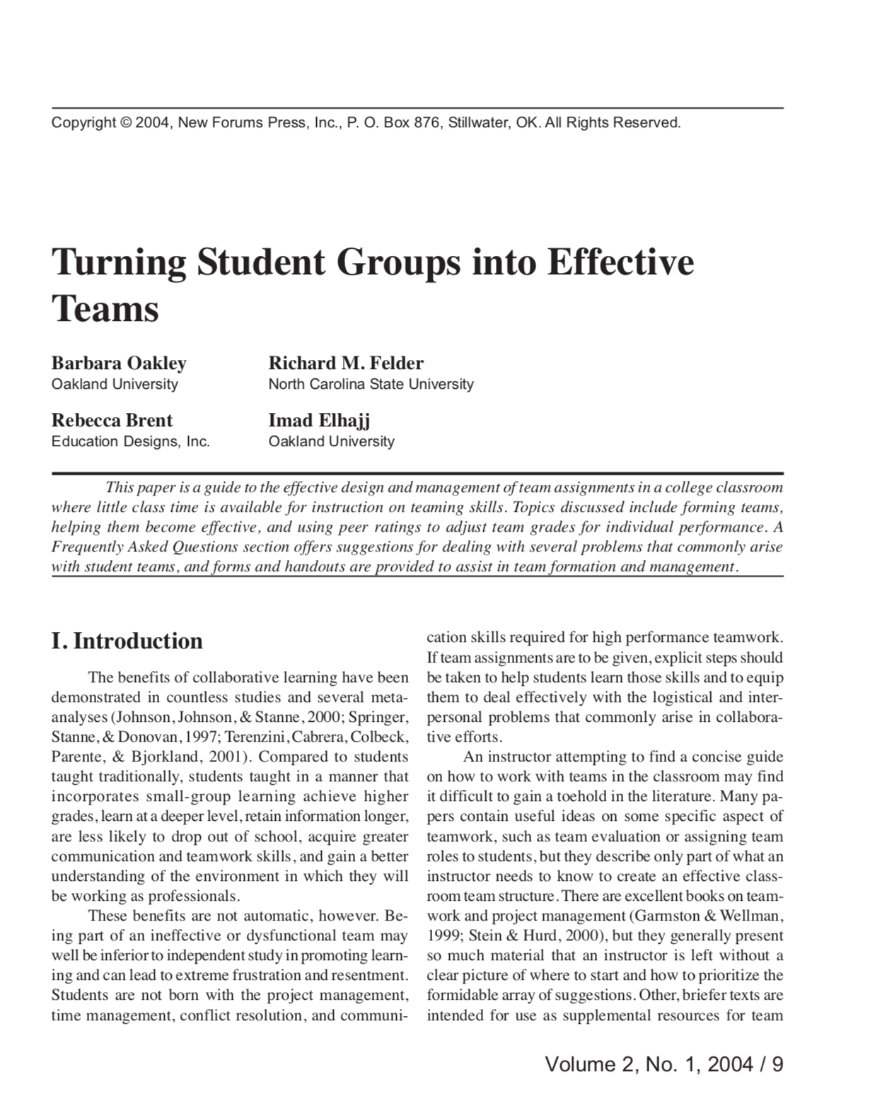 Turning Student Groups into Effective Teams